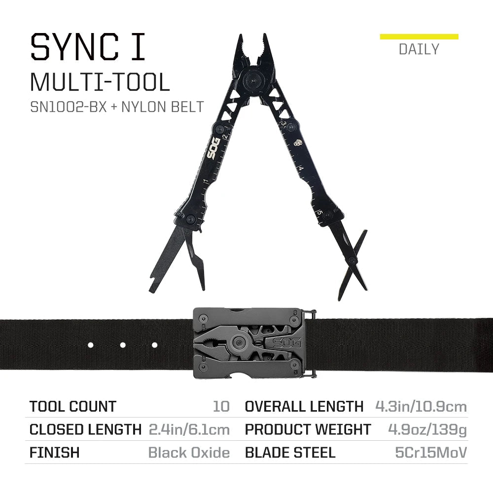 SOG Sync I Traveler EDC Multi-tool with 10 Survival Tools, Tactical & Outdoor Camping Supplies, Portable Travel & Hiking Kit Set BLACKBEARD OUTDOOR INDUSTRIES