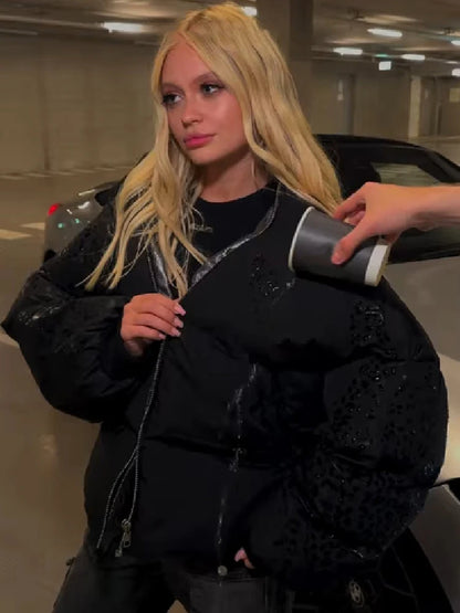 Doudoune femme léopard noir à capuche