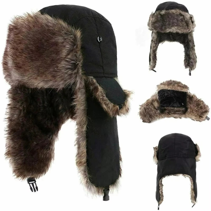 Chapka Ushanka Russe Imperméable - Doublure Fausse Fourrure, Ski et Hiver