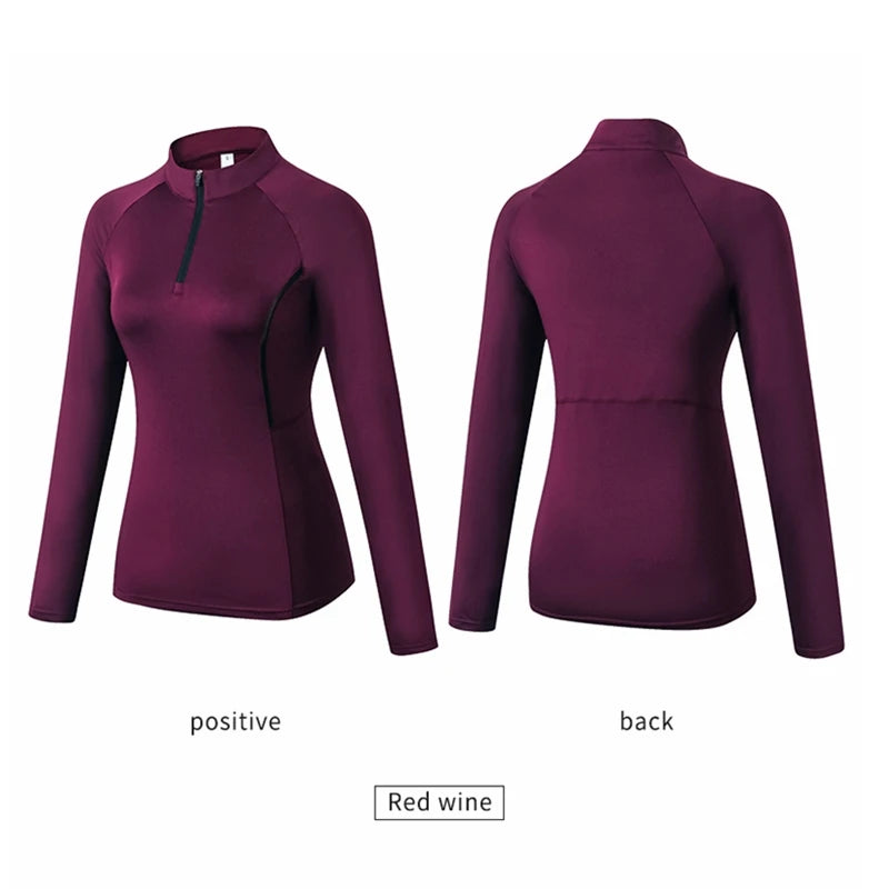 Top Sport Femme Manches Longues – Col Montant Yoga Fitness Running