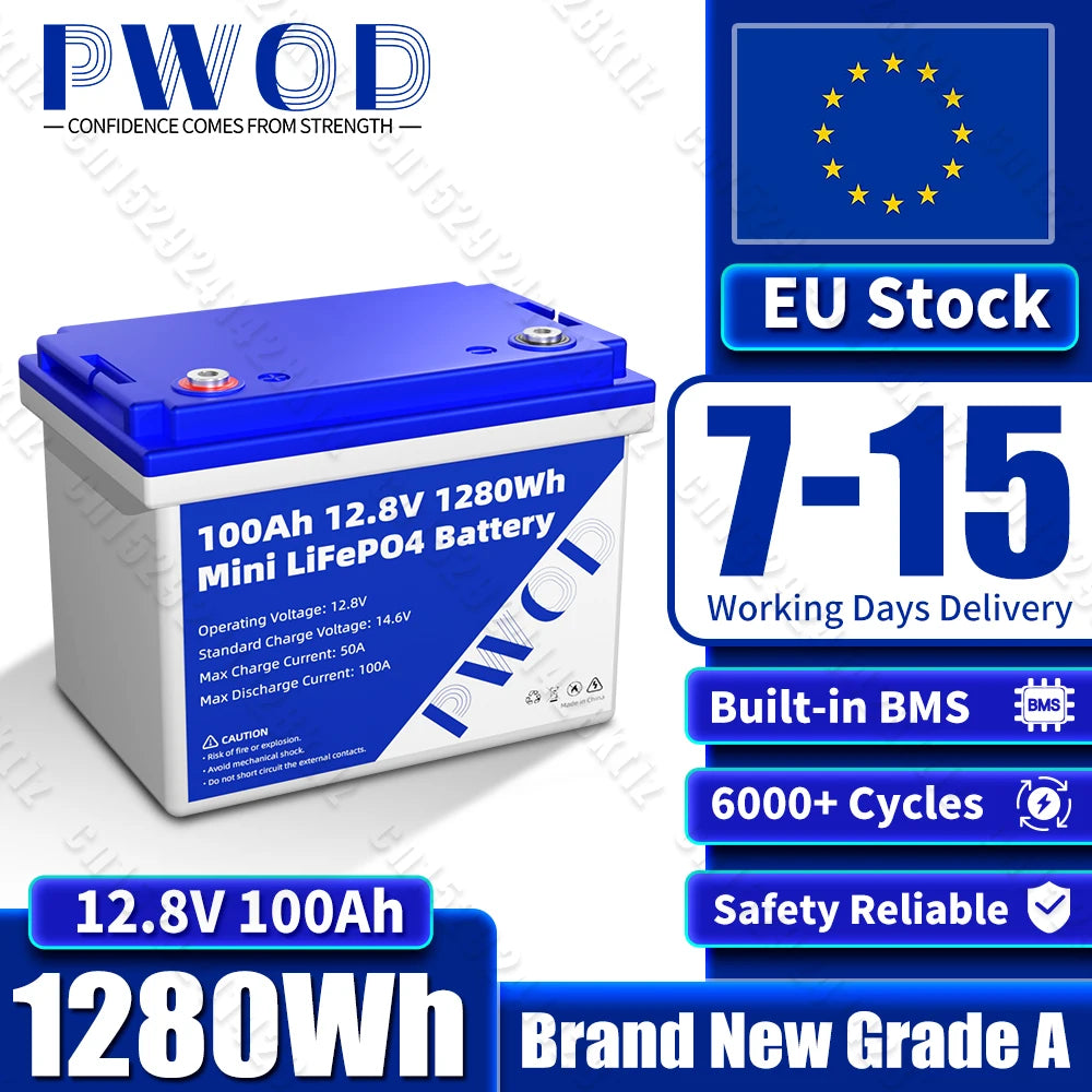 Batterie LiFePO4 PWOD 12V 100Ah – Pack BCI Group 24 Pour VR, Bateau, Camping, Énergie Solaire - BLACKBEARD OUTDOOR INDUSTRIES