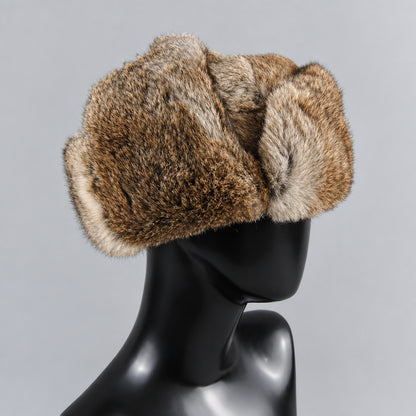 Chapka Trappeur en Vraie Fourrure de Lapin - Oreillettes, Ski et Hiver