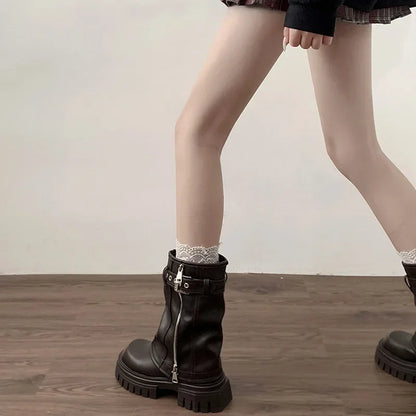 Bottes motardes femme mi-mollet à boucle