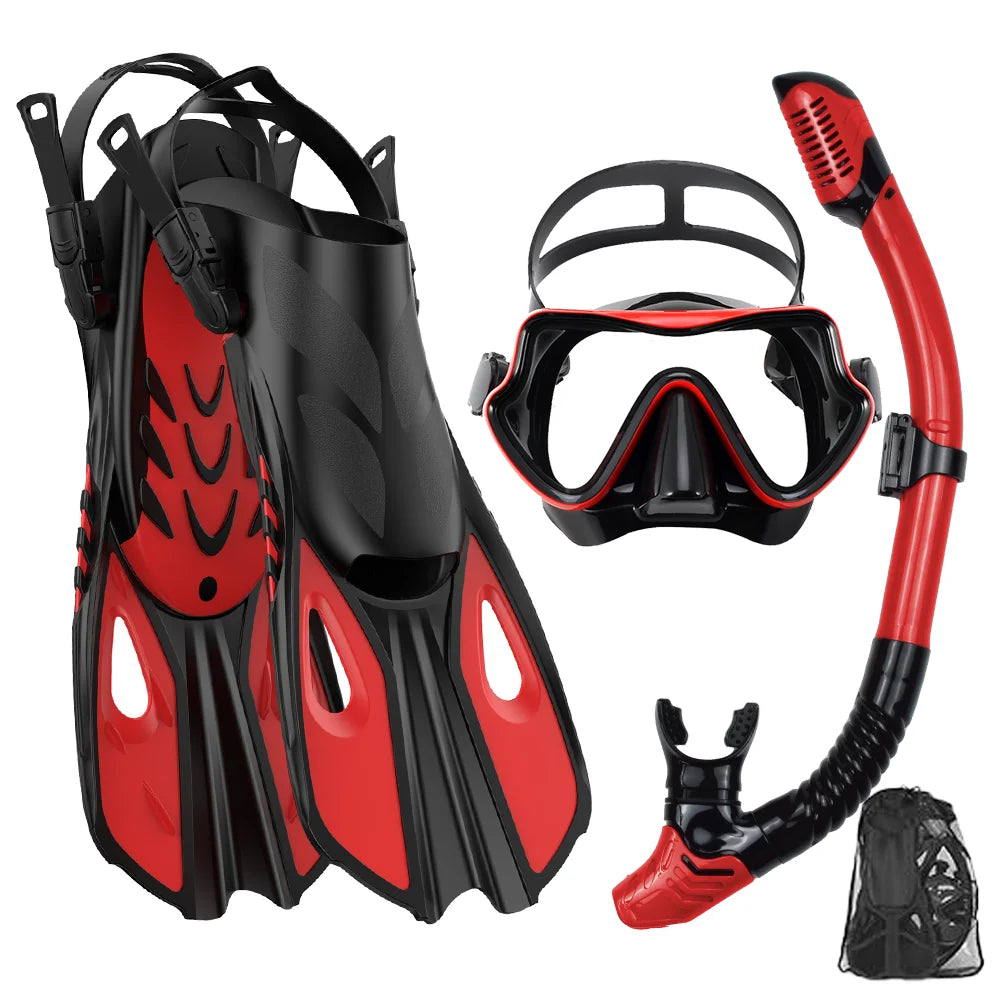 Set de Snorkeling 3-en-1 JoyMaySun – Masque Panoramique, Tuba Dry Top, Palmes Courtes et Sac de Transport - BLACKBEARD OUTDOOR INDUSTRIES