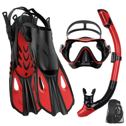 Set de Snorkeling 3-en-1 JoyMaySun – Masque Panoramique, Tuba Dry Top, Palmes Courtes et Sac de Transport - BLACKBEARD OUTDOOR INDUSTRIES