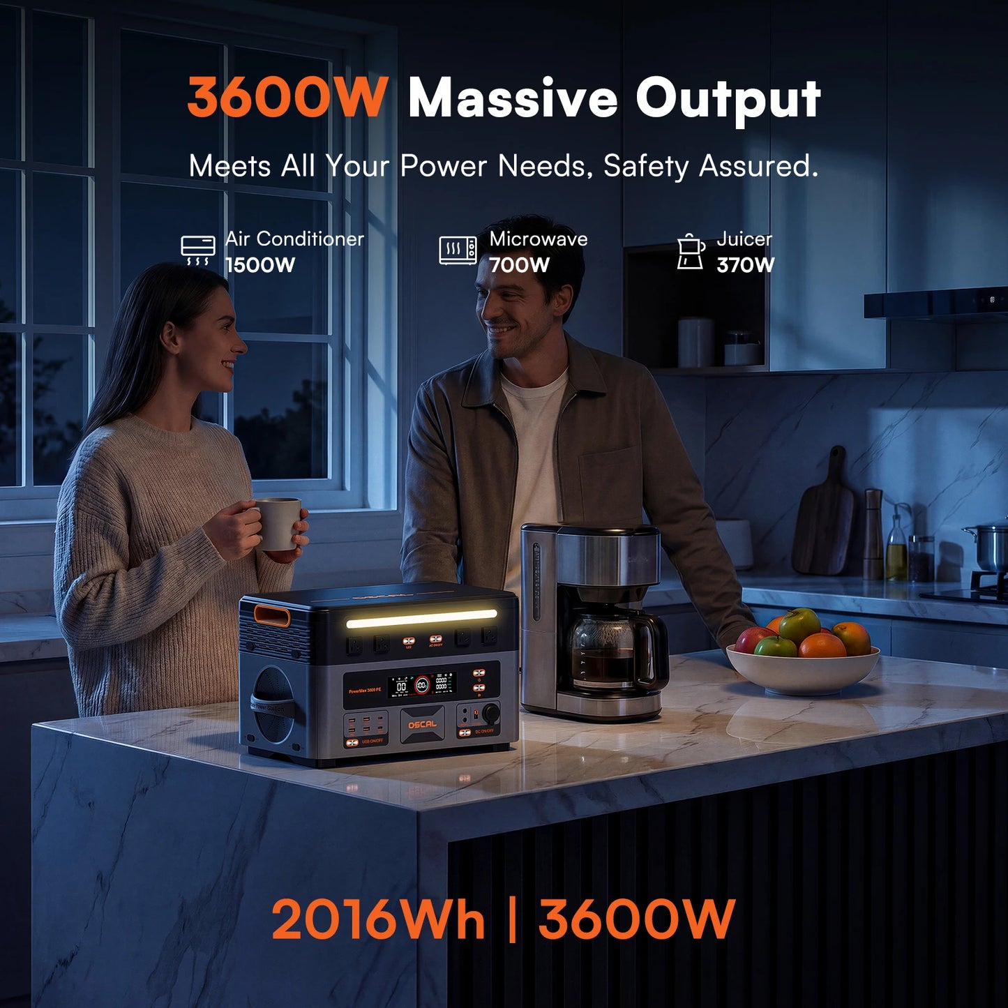 generateur solaire OSCAL 3600W  PowerMax 3600PE 2016Wh Batterie LiFePO4 avec contrôle par application intelligente - BLACKBEARD OUTDOOR INDUSTRIES
