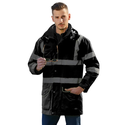 Veste de Sécurité Haute Visibilité EN471 ANSI/SEA 107 7-en-1 - Parka Imperméable et Coupe-Vent, Vêtement de Travail Réfléchissant, Manteau de Pluie Chaud et Résistant - BLACKBEARD OUTDOOR INDUSTRIES