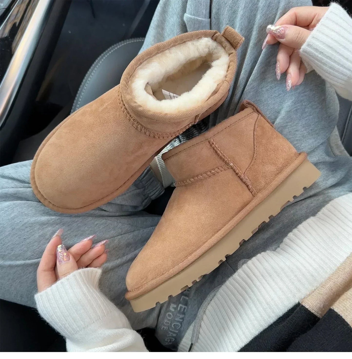 Bottes de Neige Mini Femme en Peau de Mouton Véritable & Laine – Chaudes, Confortables, Plateforme