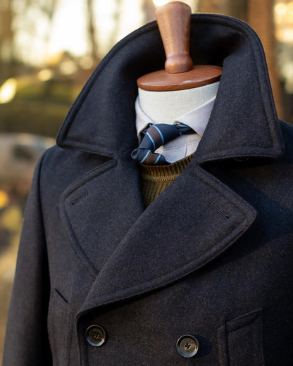 Manteau long homme à double boutonnage en laine et coton
