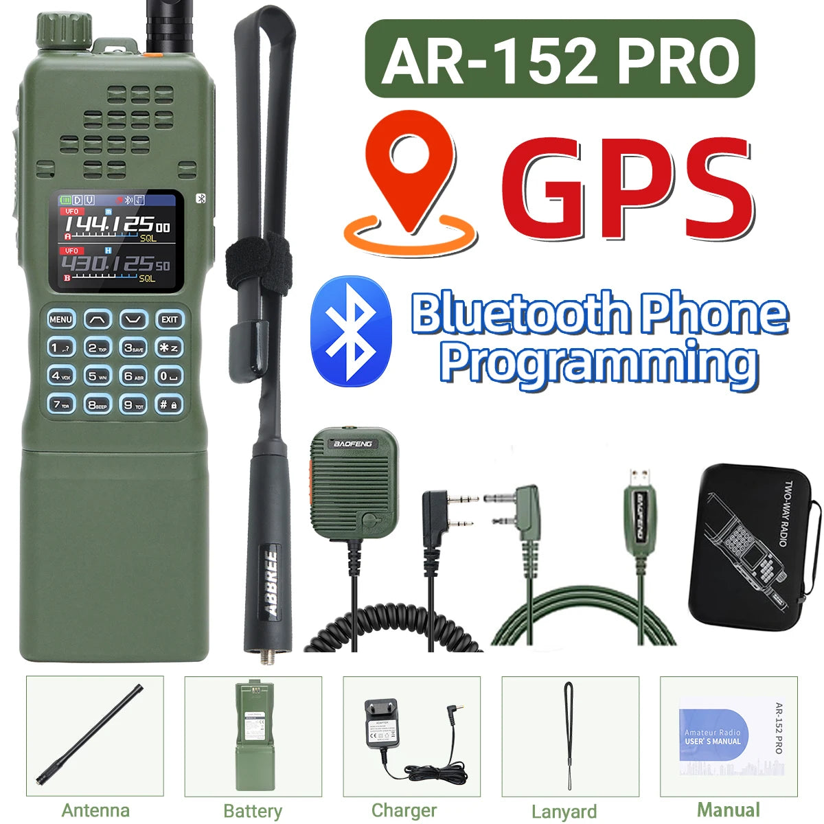 Radio portable Baofeng AR-152 PRO avec GPS et Bluetooth