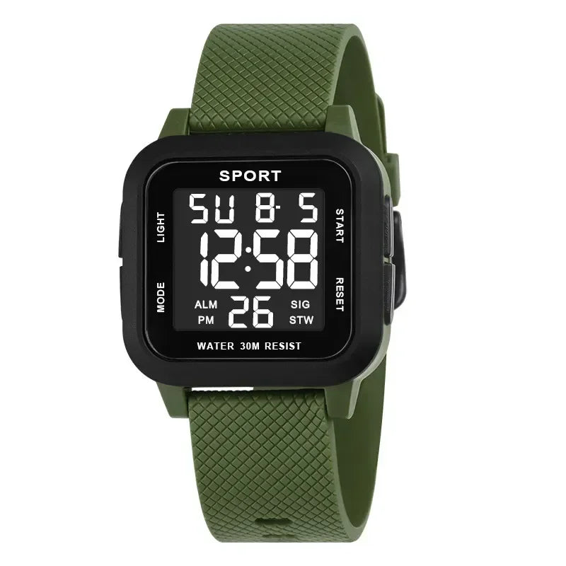 Montre digitale sport 45 mm – Style militaire & rétroéclairage LED
