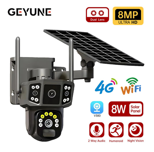 Caméra de Surveillance Extérieure Solaire 4G / WiFi – 8MP Ultra HD | Vision Nocturne Couleur | Détection de Mouvement AI | Audio Bidirectionnel | Étanche IP66 | Double Objectif Ma boutique
