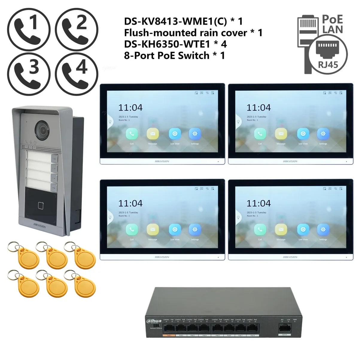 Kit Interphone Vidéo IP HIKVISION DS-KV8113-WME1(C) + DS-KH6350-WTE1 + Switch PoE - BLACKBEARD OUTDOOR INDUSTRIES