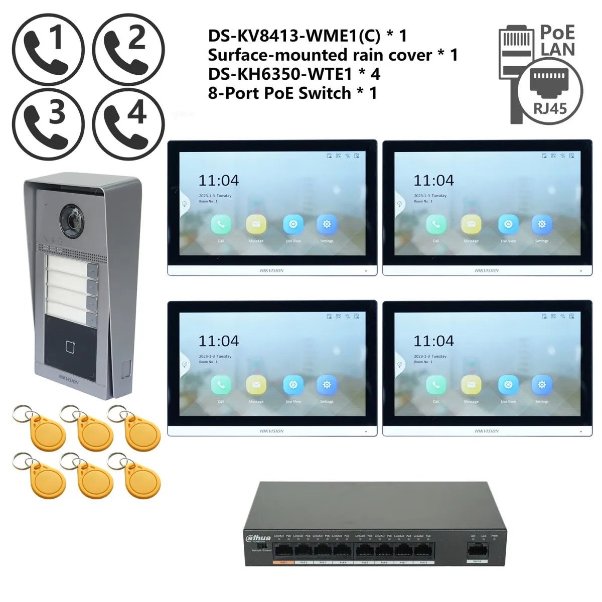 Kit Interphone Vidéo IP HIKVISION DS-KV8113-WME1(C) + DS-KH6350-WTE1 + Switch PoE - BLACKBEARD OUTDOOR INDUSTRIES