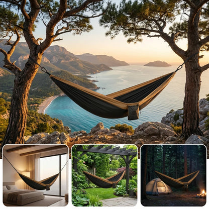 Hamac de Camping Nylon Léger avec Sangles – Portable Randonnée Voyage Jardin