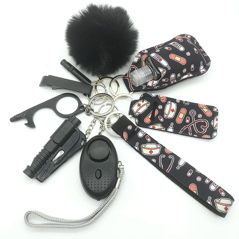 Kit porte-clés de sécurité femme 10 pièces avec dragonne