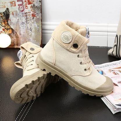 Chaussures Montantes Toile Femme Style Palladium – Respirantes Casual
