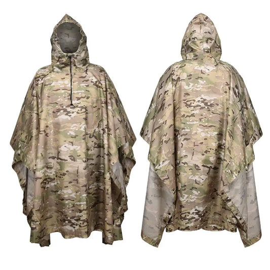Poncho Pluie Camouflage Tactique Militaire – Imperméable Pliable | Randonnée, Chasse, Airsoft | 9 Coloris