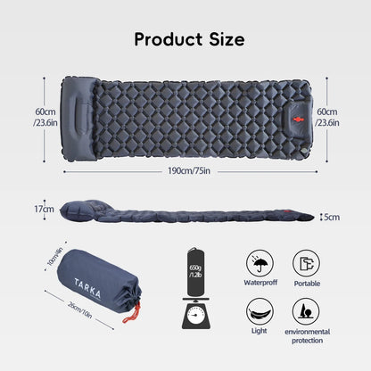 Matelas Gonflable Camping TARKA – Auto-Gonflant, Pompe Intégrée, 190×60 cm, Couplable, Randonnée