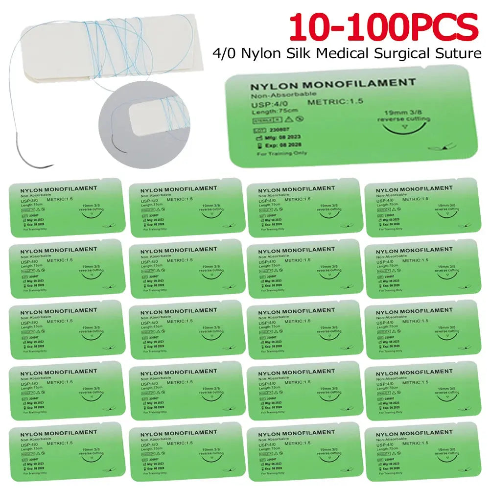 Kit de Sutures Médicales 4/0 – 10 à 100 pièces | Fils Monofilaments Nylon, Soie, Polypropylène, Polyester pour Exercices de Suture Ma boutique