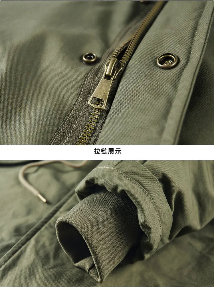 New American Retro M51 Mid-Length Windbreaker Parka with Hood Coat - Amish Cotton Long Coat for Men - Fall/Winter BLACKBEARD OUTDOOR INDUSTRIES