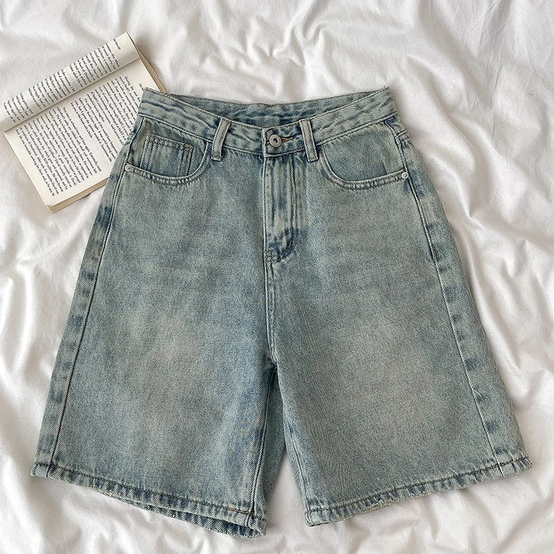 Short Jean Rétro Femme Taille Haute – Coupe Large Droite, Effet Délavé, Fermeture Boutons | Streetwear Été | XS à XXXL | 2 Coloris - BLACKBEARD OUTDOOR INDUSTRIES