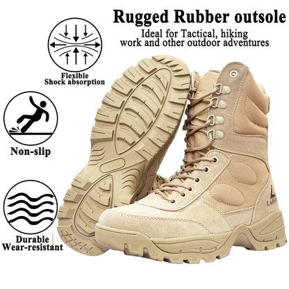 Rangers Tactiques Homme LAHORS – Cuir Véritable, Zip Latéral, Désert Combat, Pointures 39-46