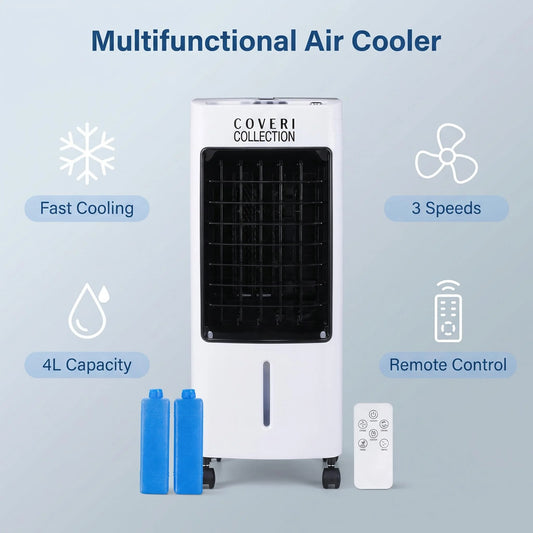 Refroidisseur d'Air Évaporatif 4L – Ventilateur Humidificateur Mobile 65W avec Télécommande et Bacs à Glace