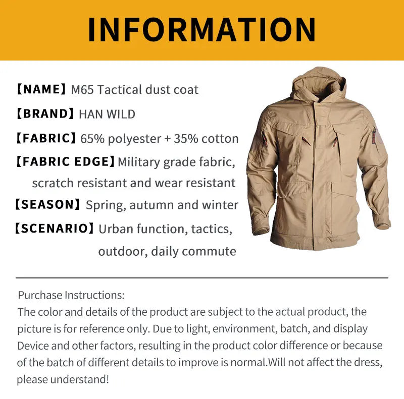 Veste Tactique Homme M65 | HAN WILD – Imperméable, Coupe-Vent, Multifonction - BLACKBEARD OUTDOOR INDUSTRIES
