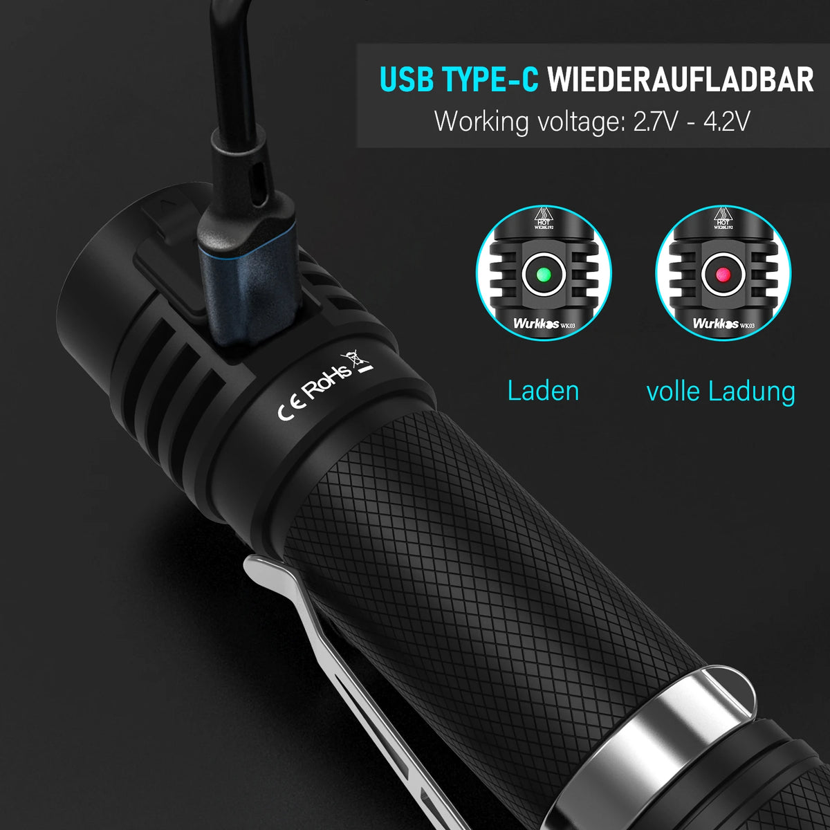 Lampe torche Wurkkos WK03 rechargeable USB-C, 1 800 lm