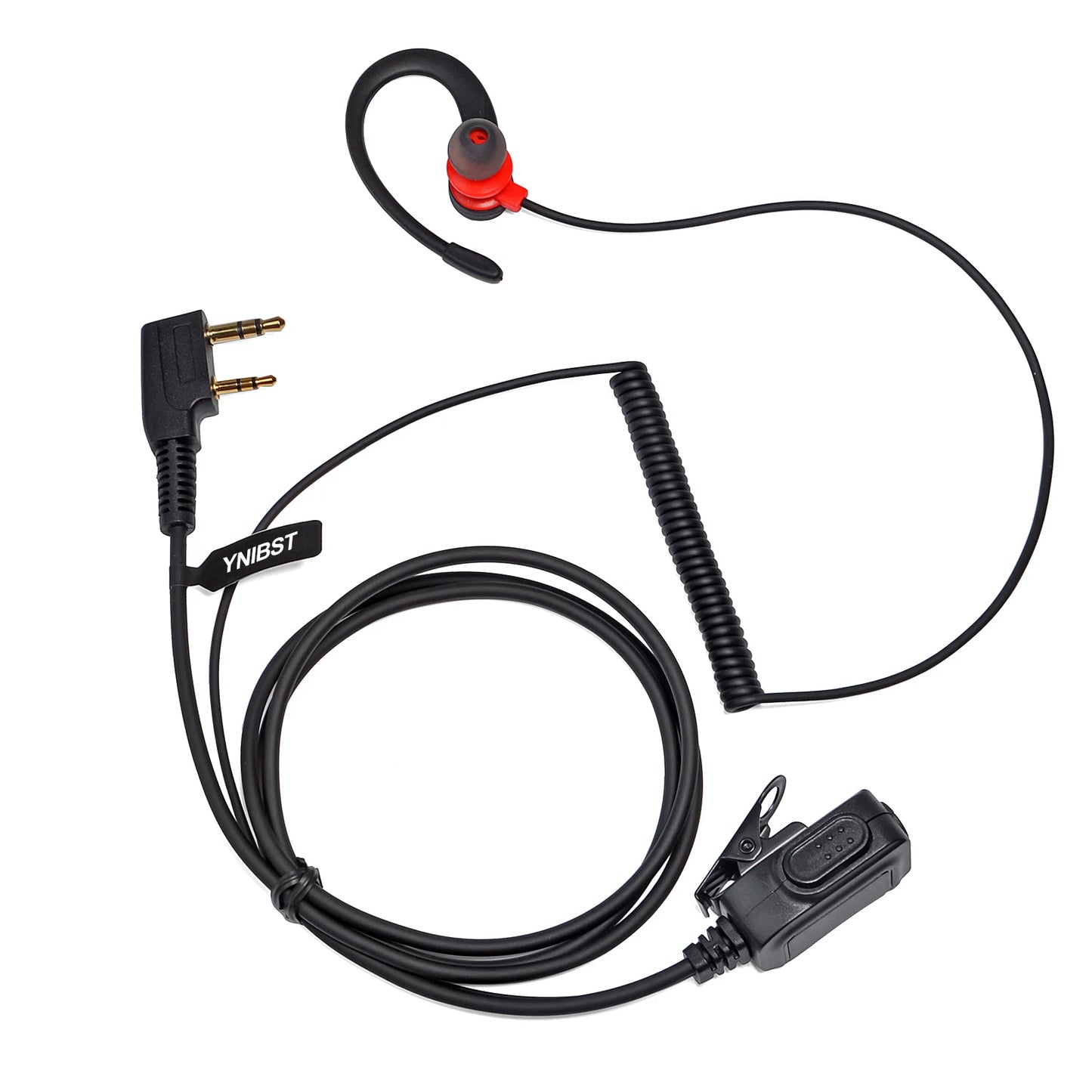 Oreillette Intra-Auriculaire PTT 2 Broches avec Crochet et Micro – Câble Kevlar, Compatible Kenwood, Baofeng, Retevis