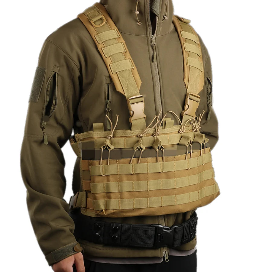 Gilet tactique chest rig avec porte-chargeurs type AK et M4, MOLLE, dégagement rapide