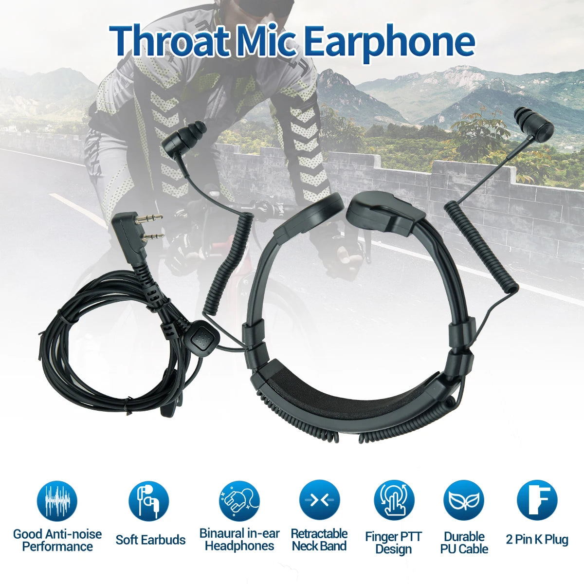 Baofeng Microphone de Gorge Réglable 2Pin avec PTT pour Talkie-Walkie - BLACKBEARD OUTDOOR INDUSTRIES