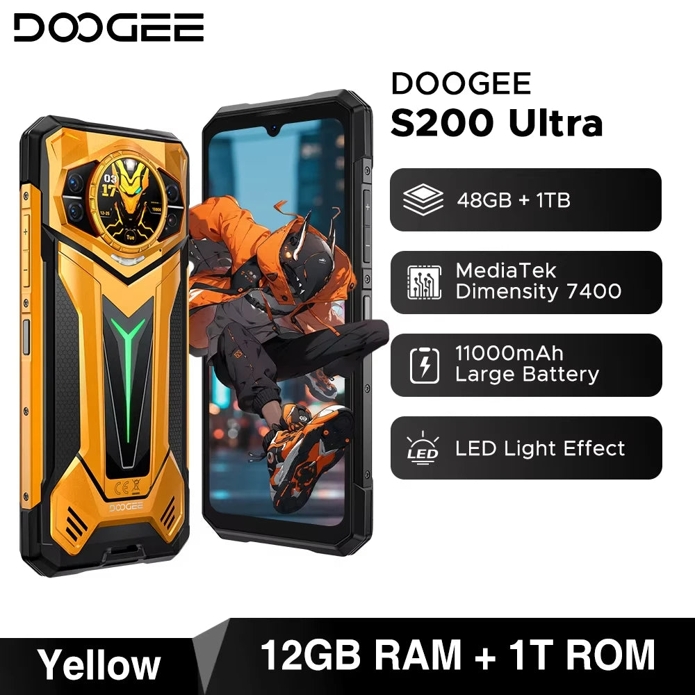 DOOGEE S200 Ultra 5G – Smartphone robuste 6,72'' 120Hz, 11000 mAh, 48 Go + 1 To, charge 66W, Android 15 (Dimensity 7400, NFC) - BLACKBEARD OUTDOOR INDUSTRIES