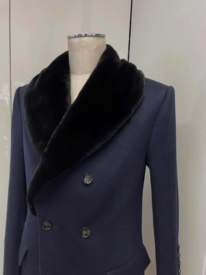Manteau long homme en laine mélangée à double boutonnage