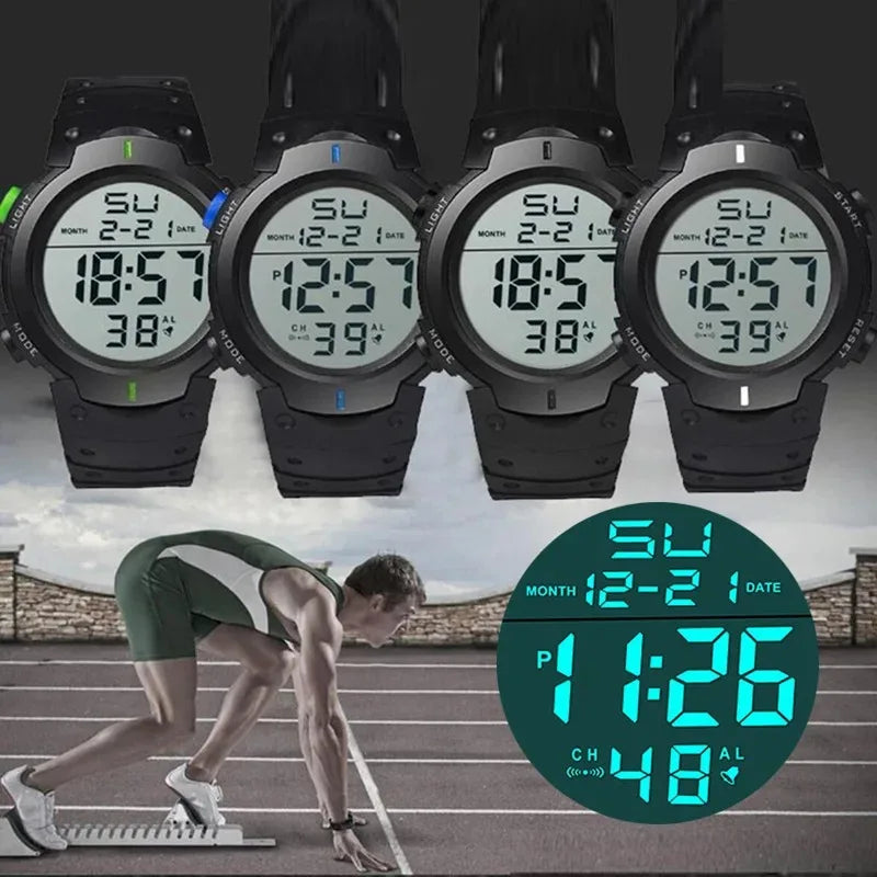 Montre Sport LED Digitale Homme – Multifonction, Résistante à l'Eau 3 Bar, Bracelet Silicone, Alarme & Chronomètre