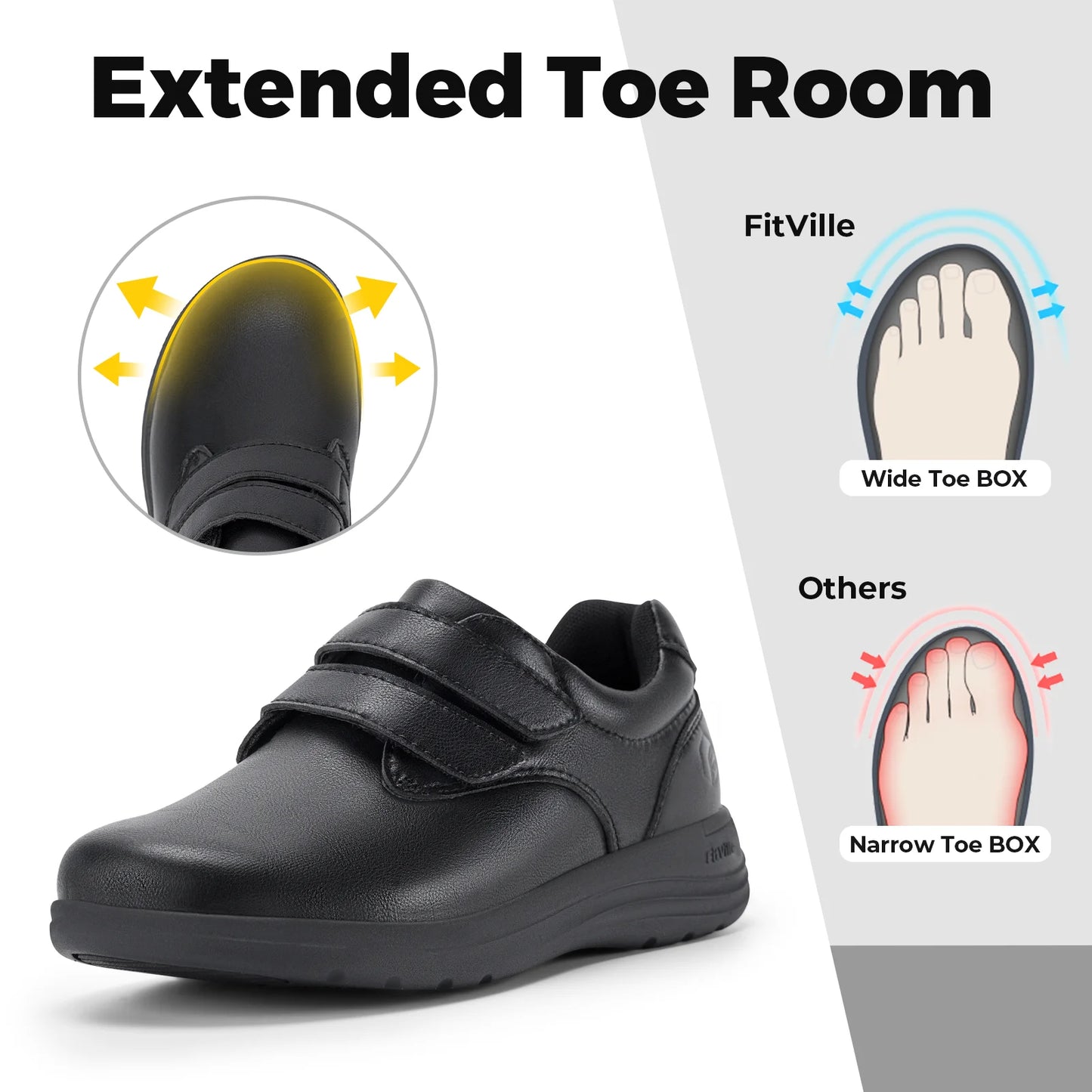 Chaussures FitVille Femme Larges – Pieds Diabétiques, Enflés, Soutien Voûte Plantaire, Imperméables