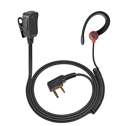Oreillette Intra-Auriculaire PTT 2 Broches avec Crochet et Micro – Câble Kevlar, Compatible Kenwood, Baofeng, Retevis