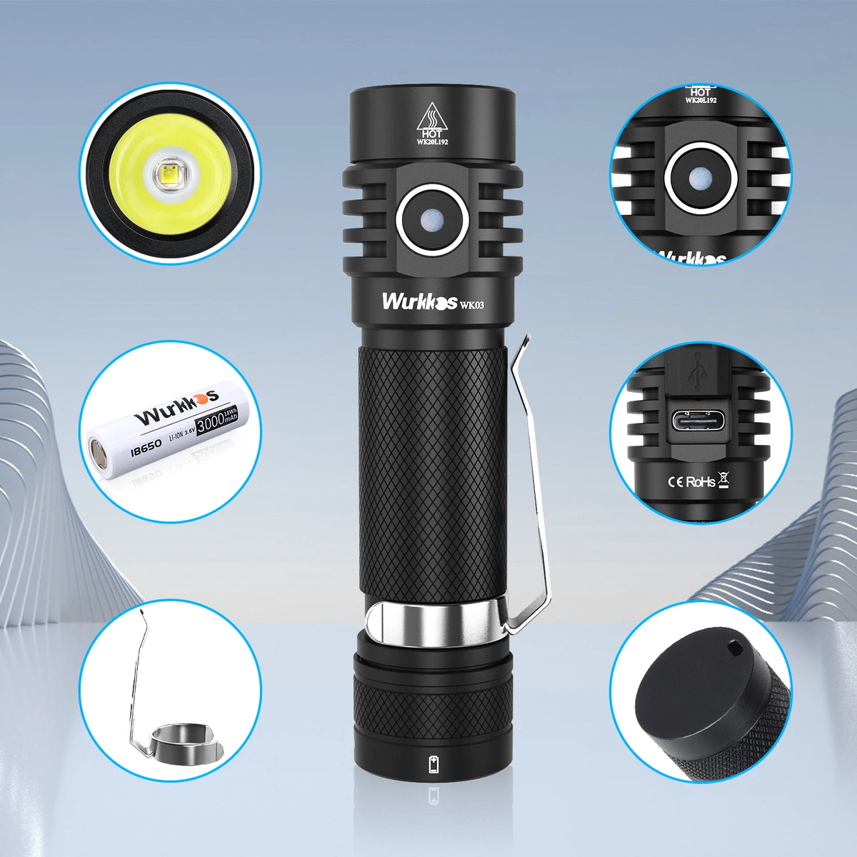 Lampe torche Wurkkos WK03 rechargeable USB-C, 1 800 lm