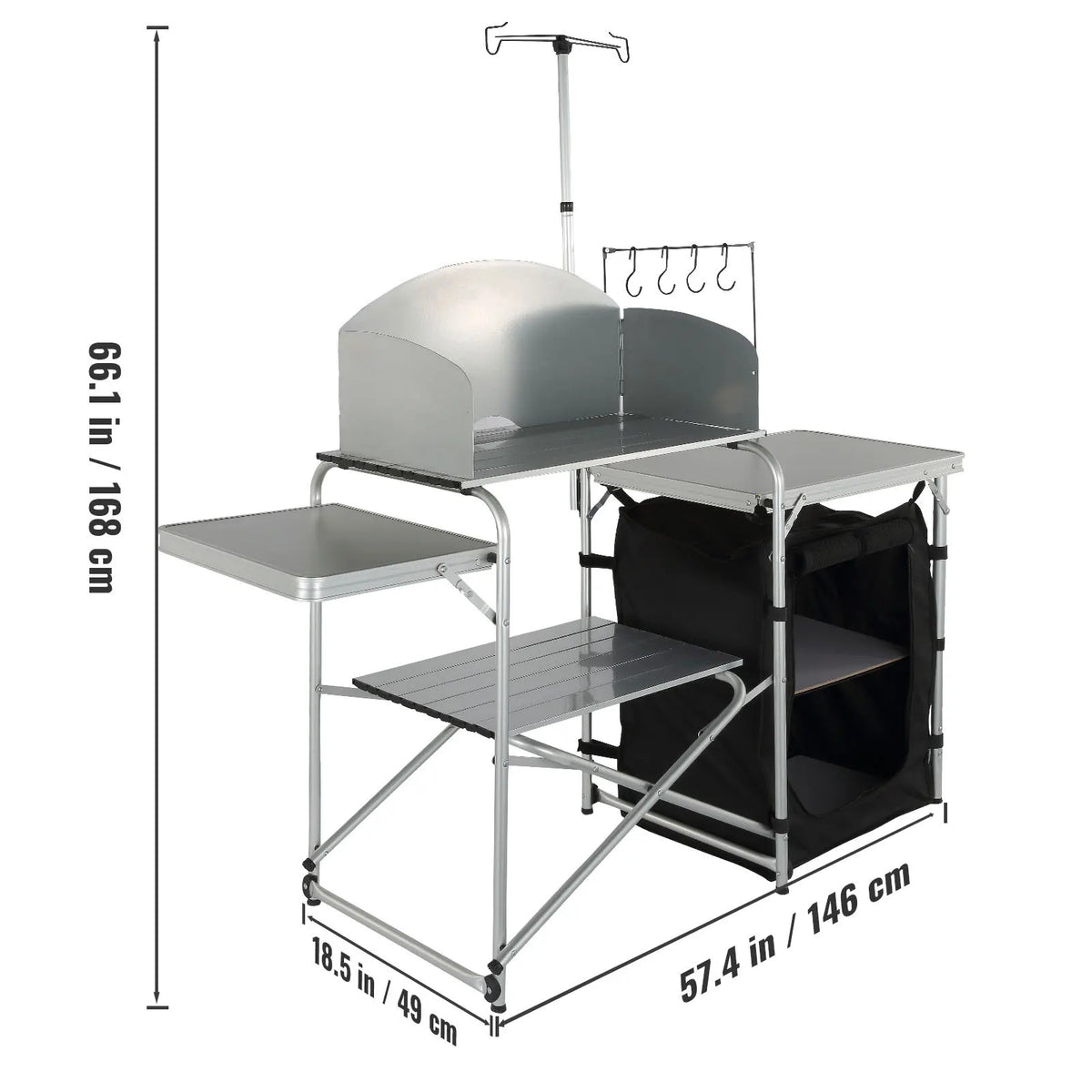 Table Cuisine Camping Pliante SucceBuy Aluminium – Plan de Travail MDF, Rangement, Pare-Vent | BBQ, Pique-Nique, Van | Gris, Marron, Noir