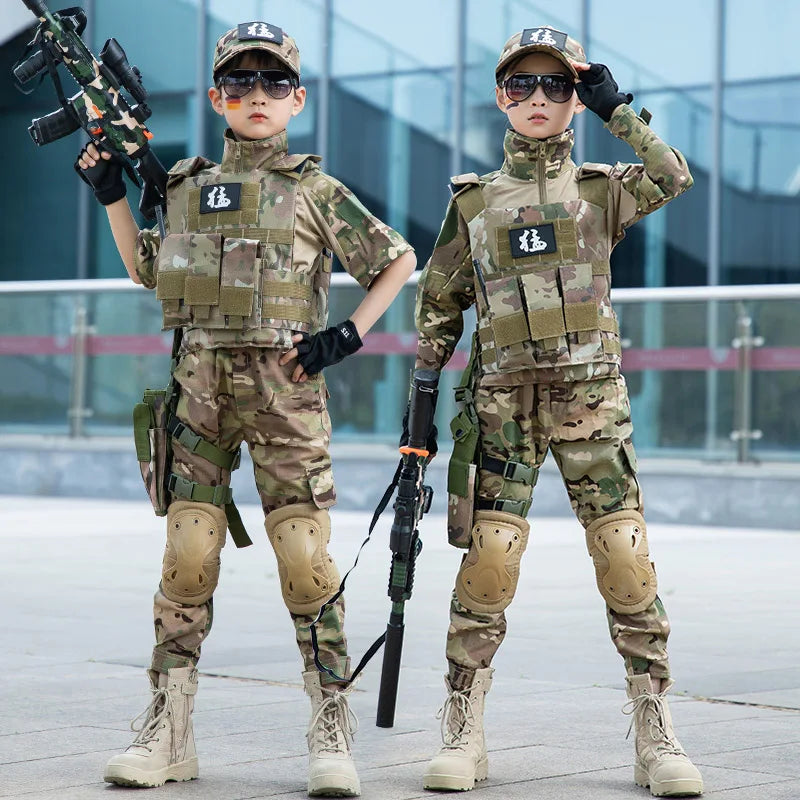 Ensemble Uniforme Militaire Tactique G3 Camouflage Enfant – Costume Soldat Garçon Fille