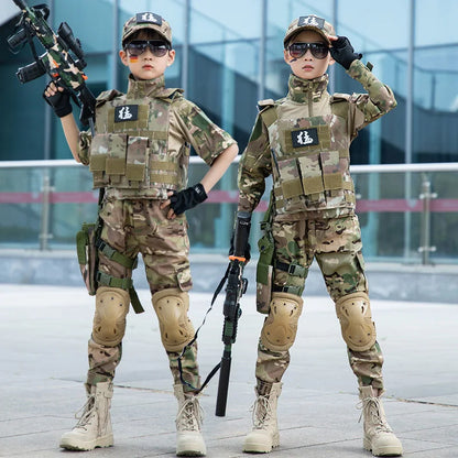 Ensemble Uniforme Militaire Tactique G3 Camouflage Enfant – Costume Soldat Garçon Fille