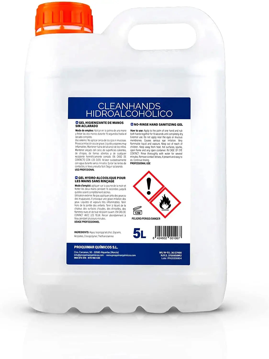 Gel Hydroalcoolique Désinfectant pour Mains Sans Rinçage – Flacon 5 Litres Ma boutique