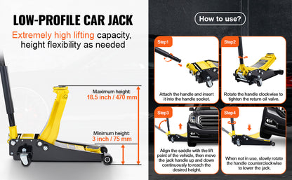 Cric Hydraulique Bas Profil 2 Tonnes VEVOR – Double Pompe à Piston | Lève-Véhicule Haute Performance - BLACKBEARD OUTDOOR INDUSTRIES