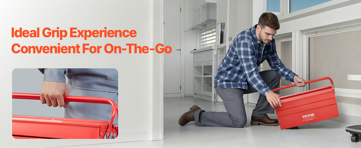 Boîte à Outils Métallique VEVOR 18” – 3 Niveaux / 5 Compartiments | Coffre de Chantier Portable avec Poignée - BLACKBEARD OUTDOOR INDUSTRIES