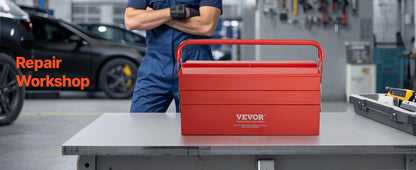 Boîte à Outils Métallique VEVOR 18” – 3 Niveaux / 5 Compartiments | Coffre de Chantier Portable avec Poignée - BLACKBEARD OUTDOOR INDUSTRIES