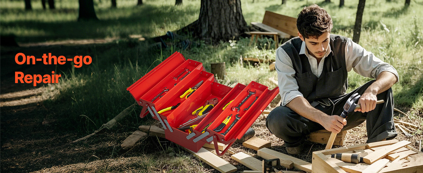 Boîte à Outils Métallique VEVOR 18” – 3 Niveaux / 5 Compartiments | Coffre de Chantier Portable avec Poignée - BLACKBEARD OUTDOOR INDUSTRIES