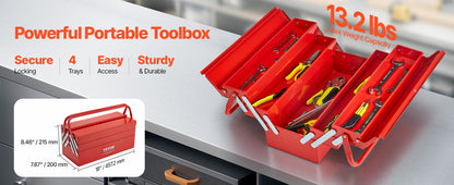 Boîte à Outils Métallique VEVOR 18” – 3 Niveaux / 5 Compartiments | Coffre de Chantier Portable avec Poignée - BLACKBEARD OUTDOOR INDUSTRIES